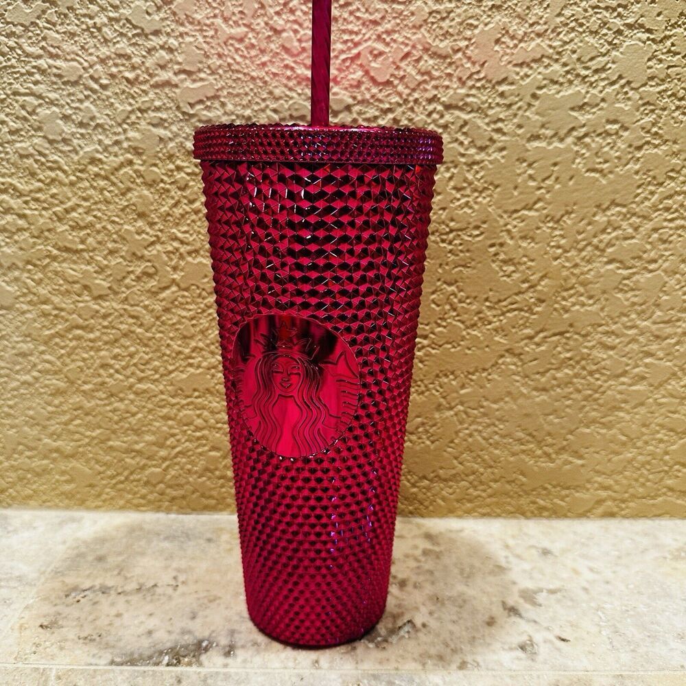 Starbucks Studded Tumbler Venti Hot Pink 24 Oz With Lid And Straw
